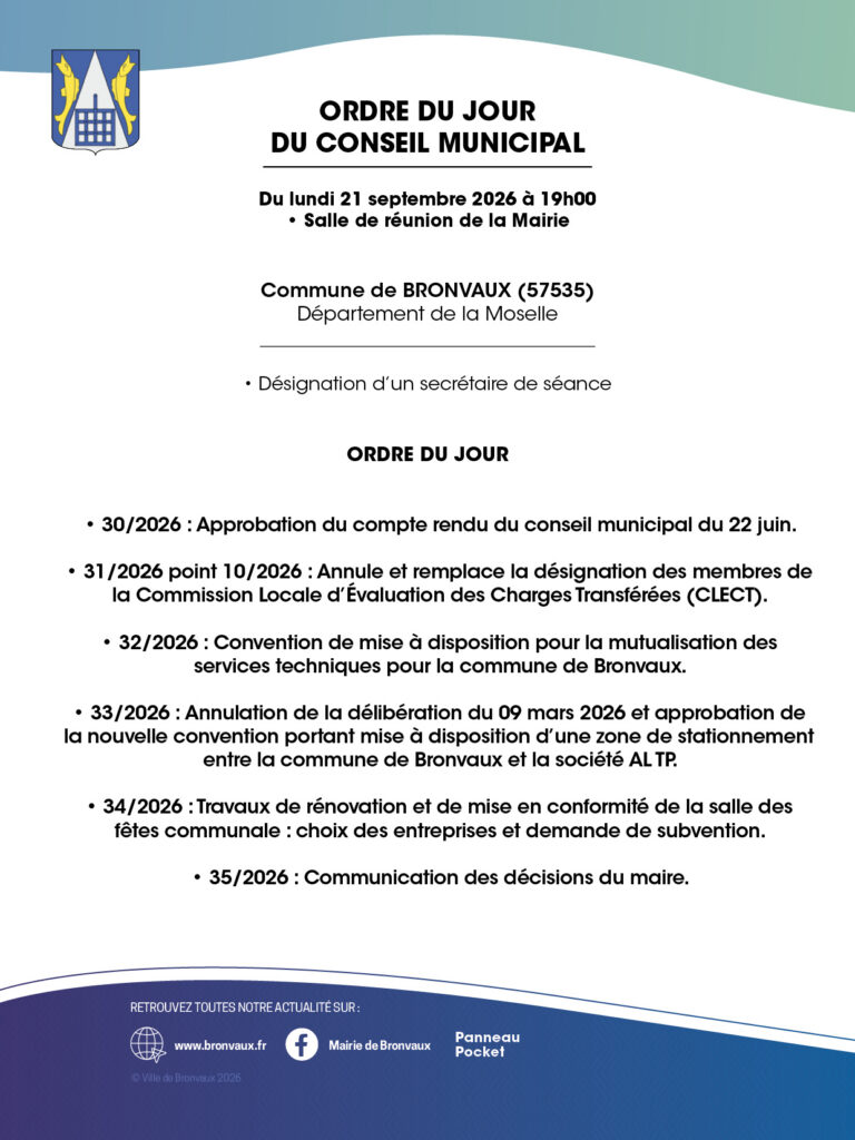 Conseil Municipal du 21 septembre 2026 - Ordre du jour